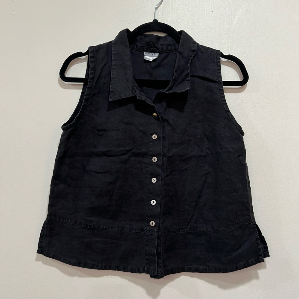 Just Jill Button Down Linen Sleeveless Top